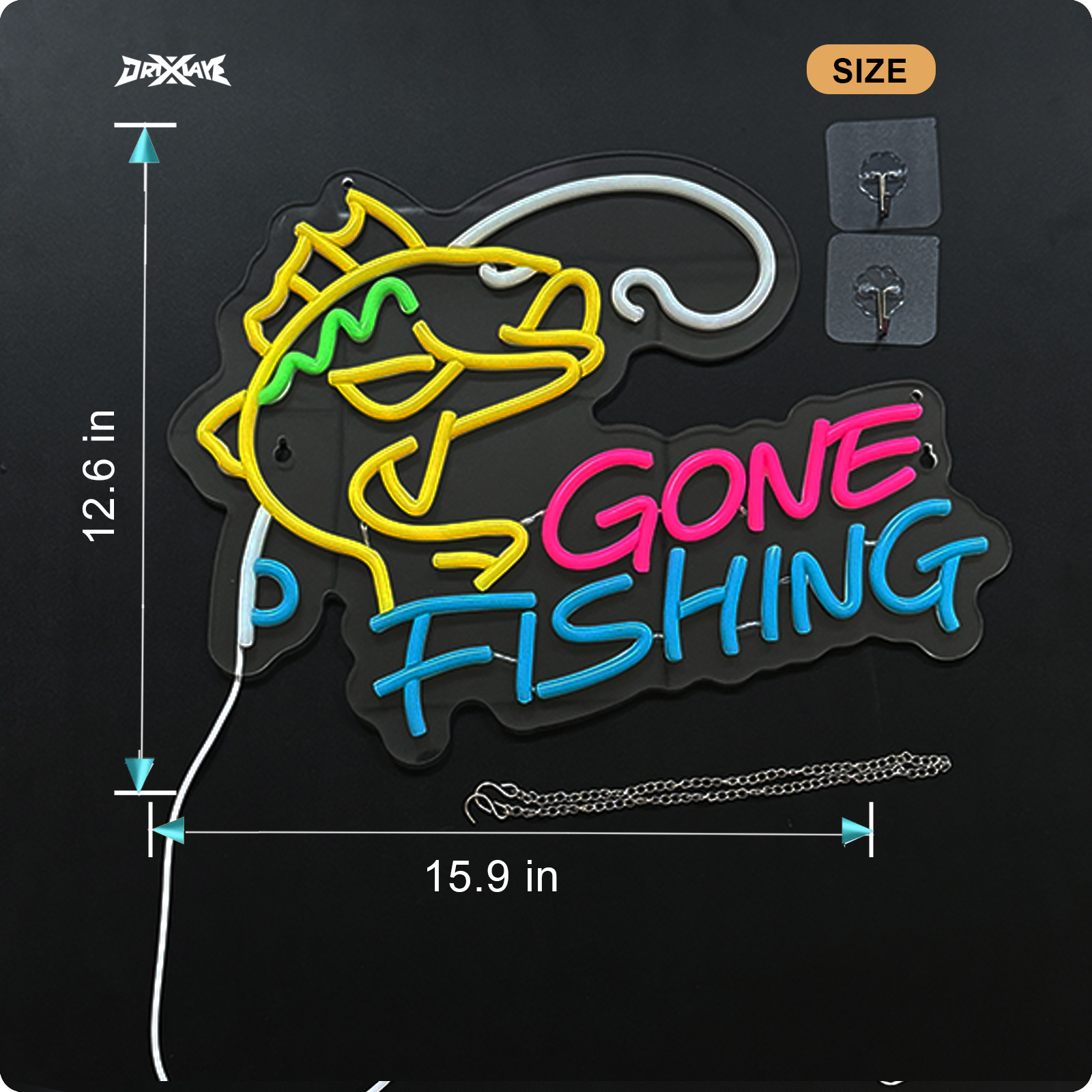 Fishing Neon Sign for Wall Decor Fishing Shop Fishing Gear Store Fisher Club Room Man Cave 5V/2A USB Powered Dimmable