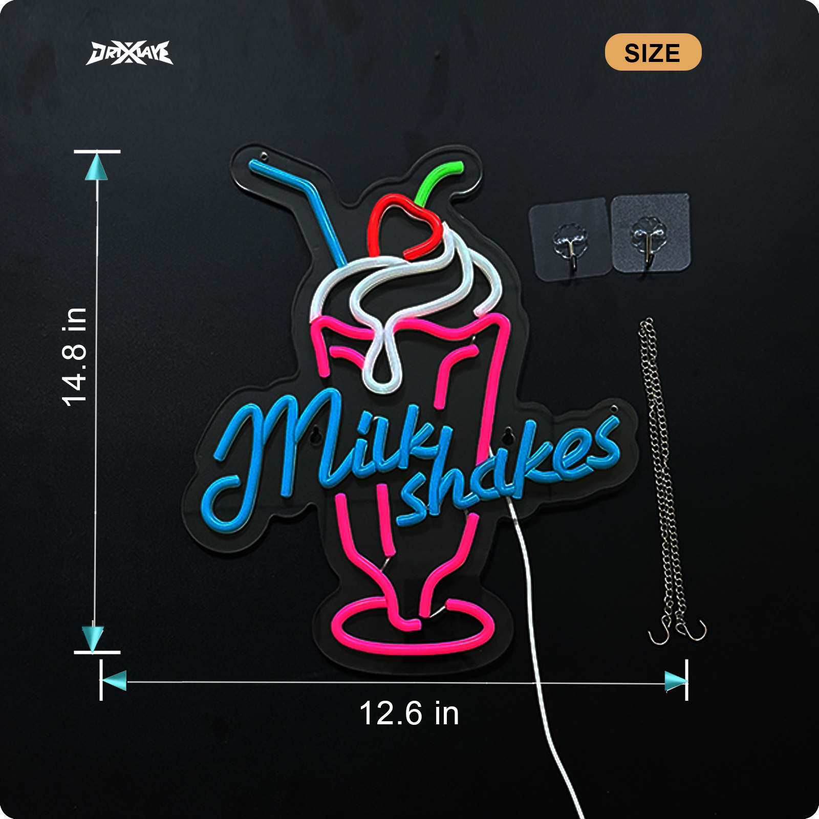 Milk Shakes Neon Signs Ice Cream Neon Light Milk Tea LED Neon Light Milk USB Powered Dimmable(12.6x14.8 Inch)