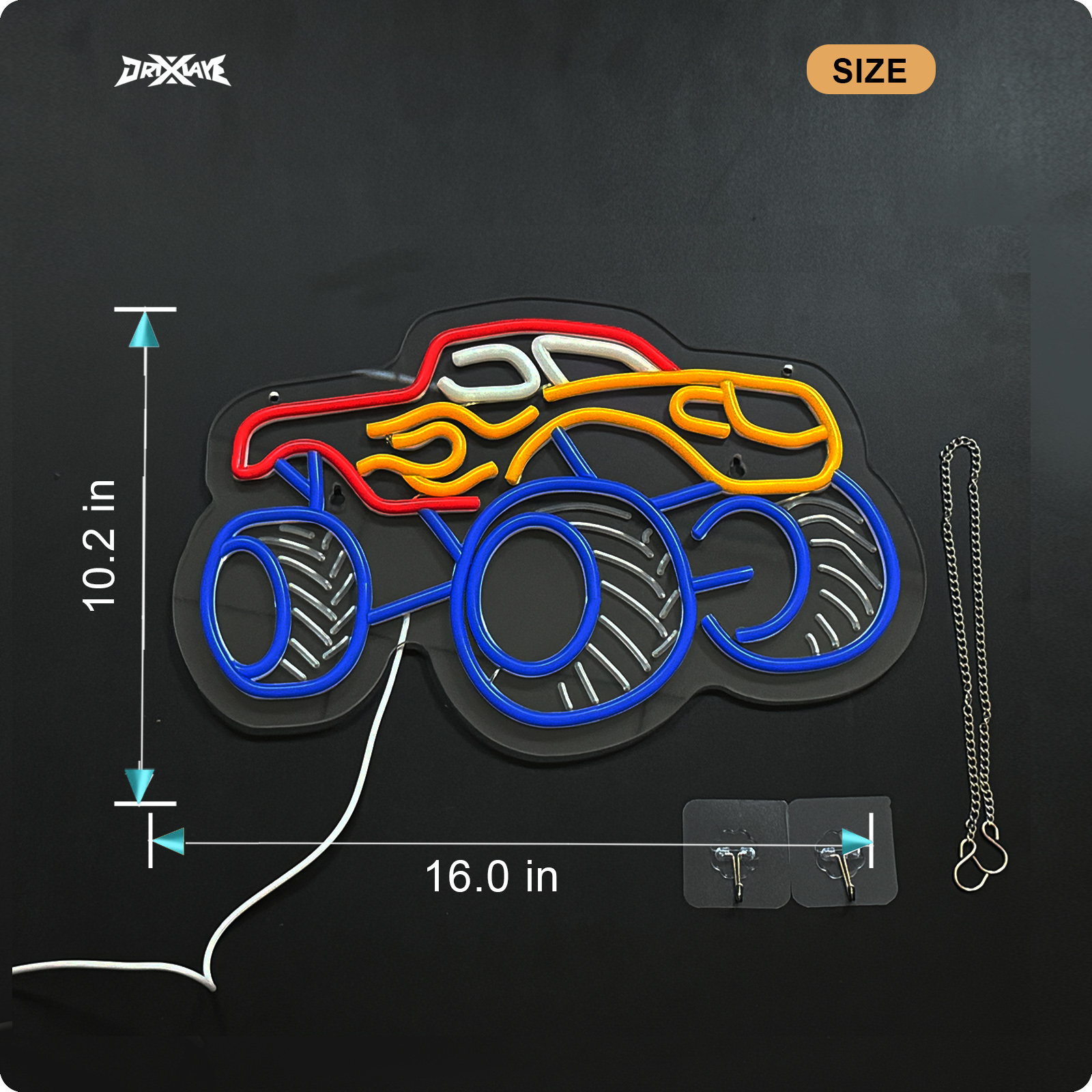 Monster Truck Neon Sign for Wall Decor Teen Room Decor Gifts for Birthday Kids Boys Room Playroom Decor(16 x10.2 in)