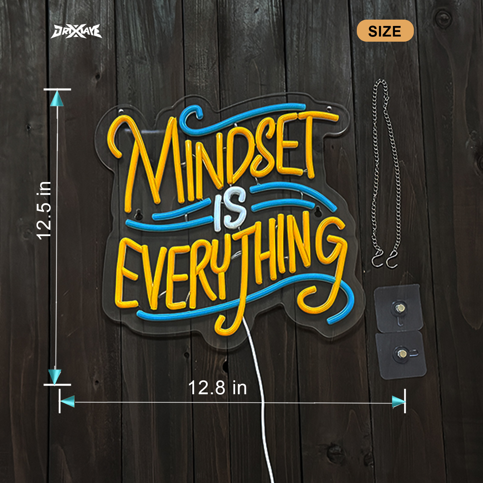 Mindset is Everything Neon Sign for Wall decor Light Smart plug timer compatible USB-Powered Teen Room Gifts for Birthday Kids Boys Room Decor(12.8x12.5Inch)