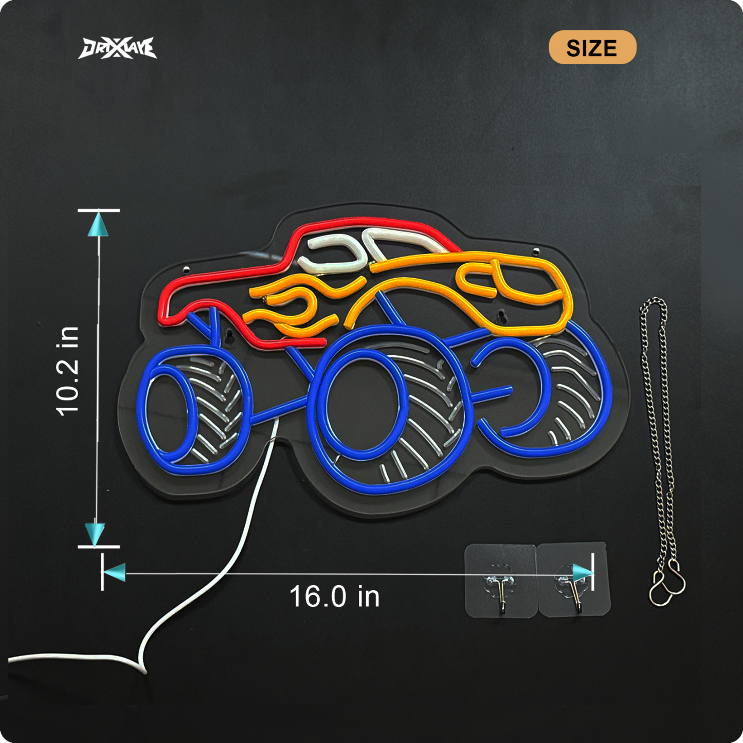 Monster Truck Neon Sign for Wall Decor Teen Room Decor Gifts for Birthday Kids Boys Room Playroom Decor(16 x10.2 in)