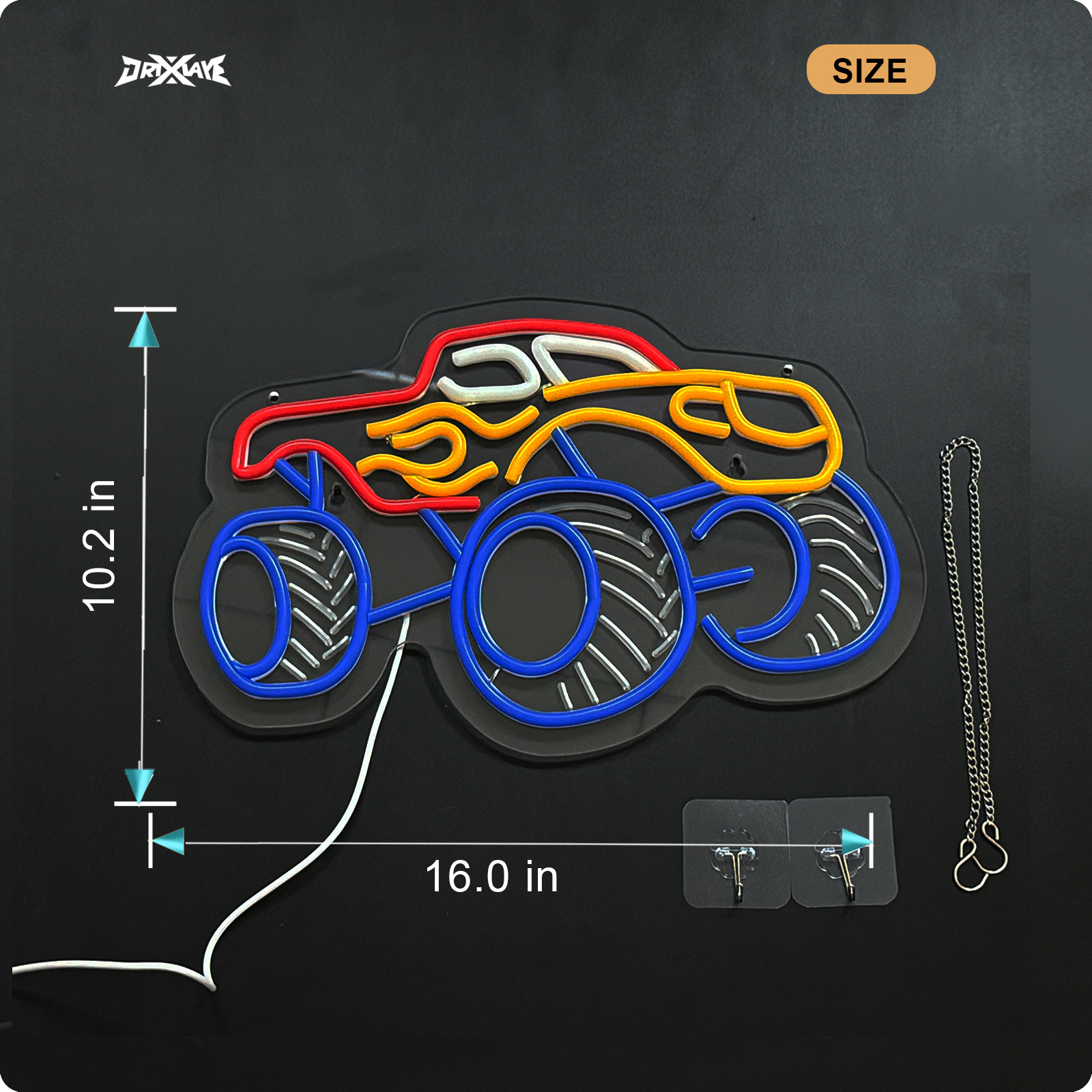 Monster Truck Neon Sign for Wall Decor Teen Room Decor Gifts for Birthday Kids Boys Room Playroom Decor(16 x10.2 in)