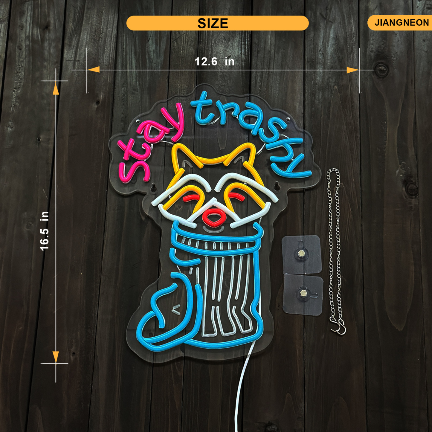 Stay Trashy Racoon Neon Sign for wall decor Smart plug timer compatible USB-Powered Suitable for Teen Room Gifts for Birthday Man Cave Bar Pub Art Decor (16.5x12.6 Inch)