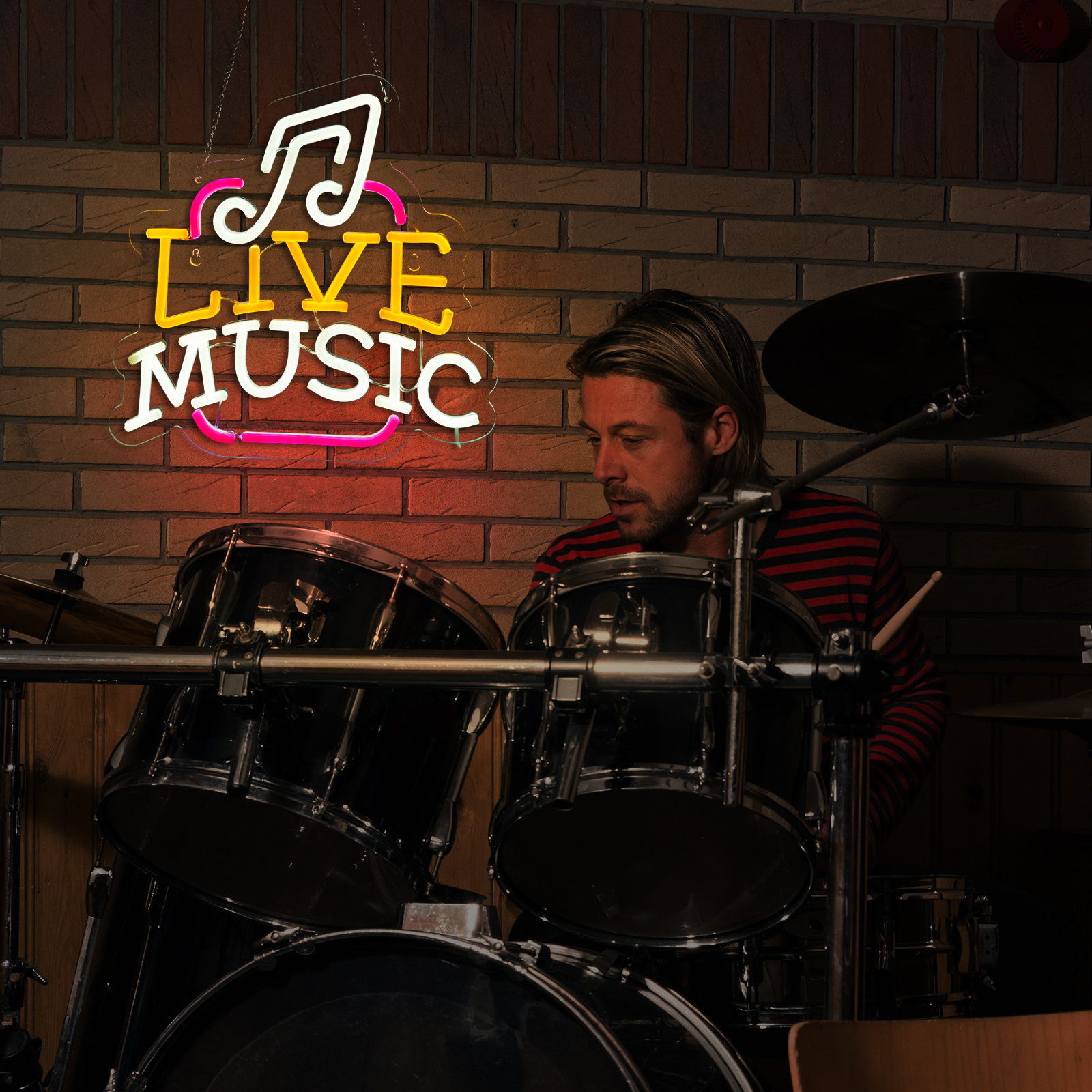 Live Music Neon Sign LED Wall Art for Bedroom, Bar, Studio – USB Powered, Dimmable, Energy-Efficient(12.6x12.6 Inch)