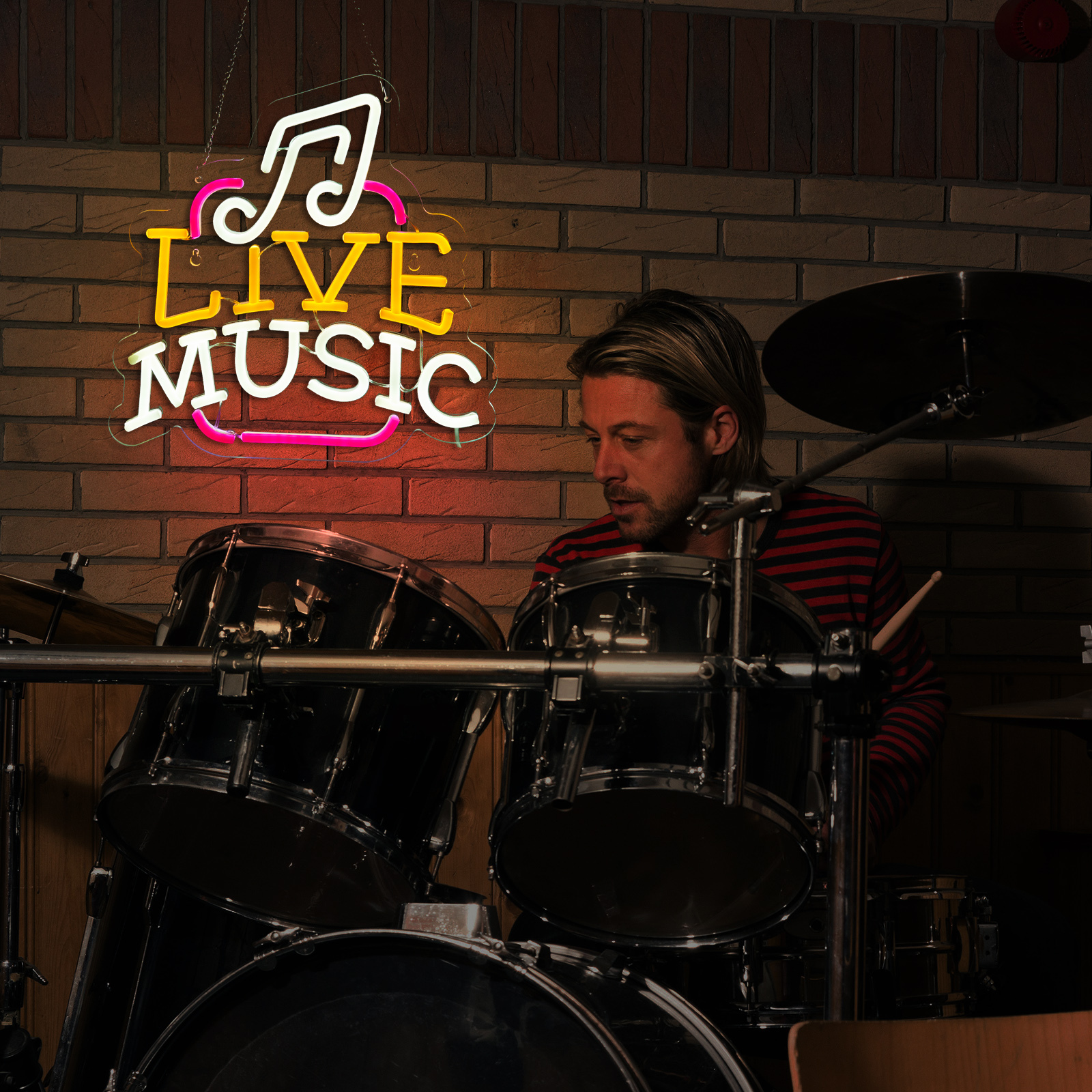 Live Music Neon Sign LED Wall Art for Bedroom, Bar, Studio – USB Powered, Dimmable, Energy-Efficient(12.6x12.6 Inch)