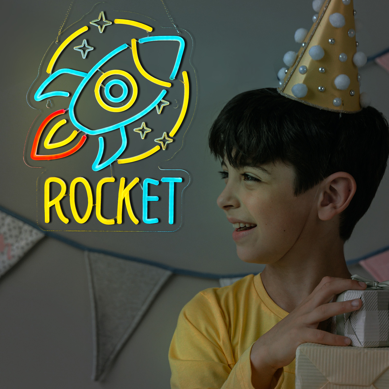 Rocket Neon Sign Universe Neon Sign for wall decor Smart plug timer compatible USB-Powered Suitable for Teen Room Gifts for Birthday Kids Room Art Decor (16.5x12.4 Inch)