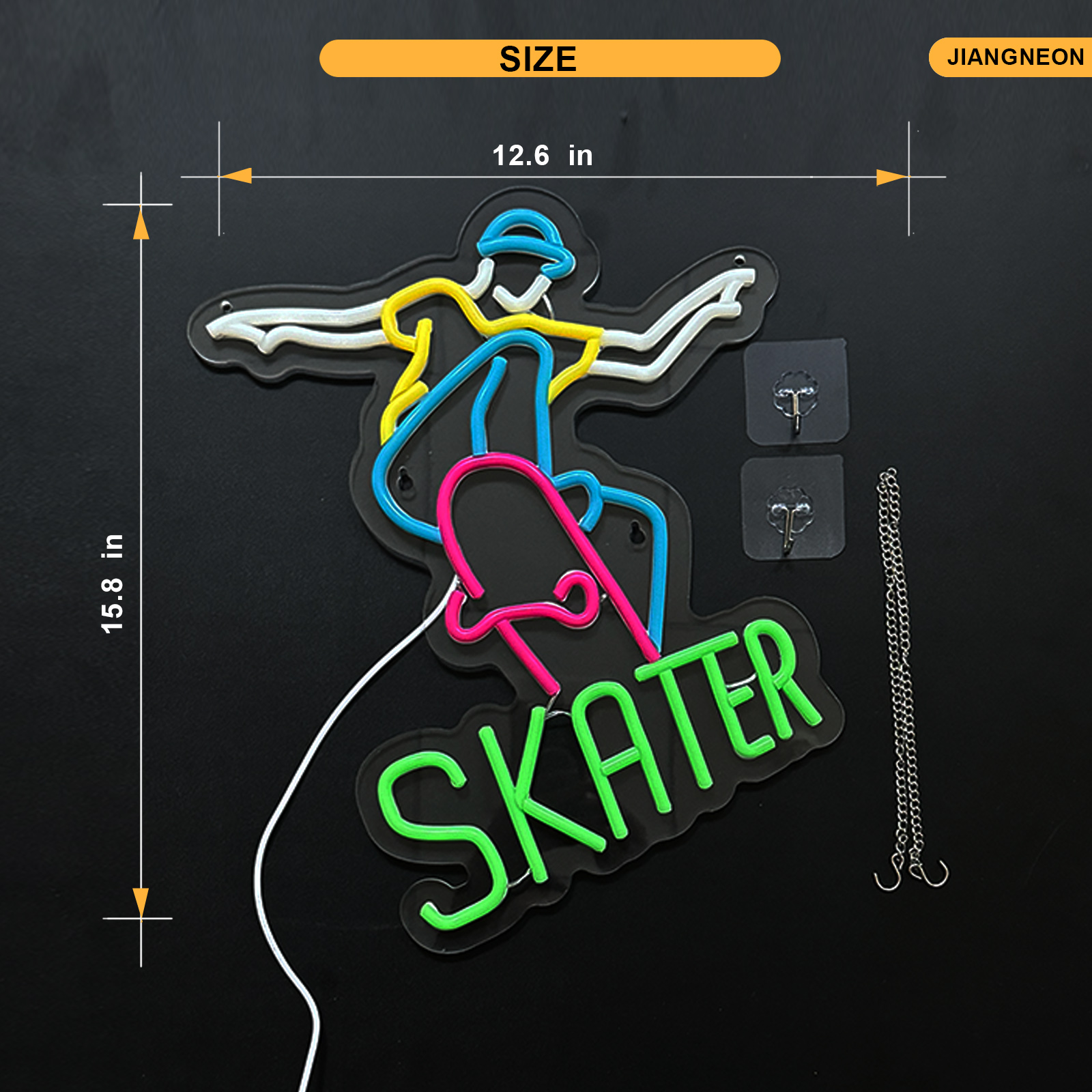 Skater Neon Sign Skateboard Neon Sign for wall decor Gifts for Birthday Kids Room Art Decor(15.8x12.6 Inch)