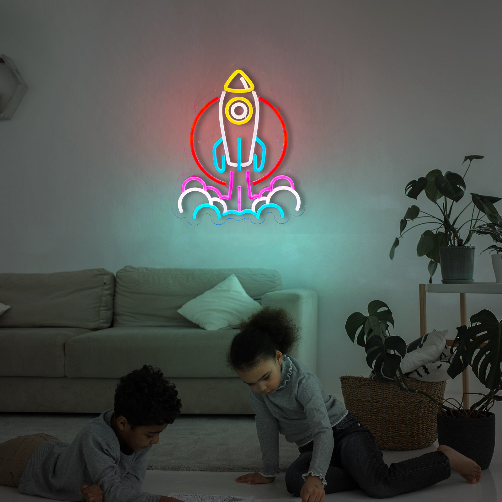 Rocket Neon Sign Universe Neon Light for wall decor Teen Room Gifts for Birthday Kids Room Art Decor (15x12.6 Inch)