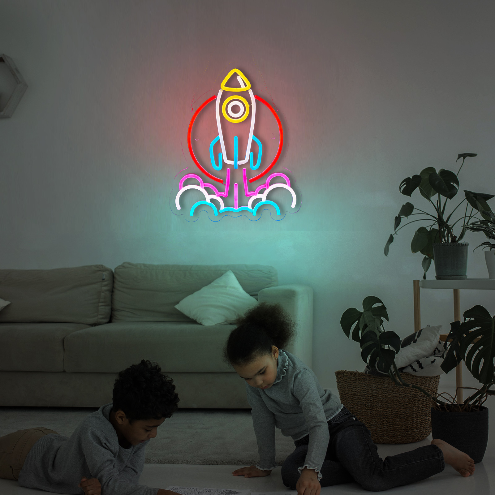 Rocket Neon Sign Universe Neon Light for wall decor Teen Room Gifts for Birthday Kids Room Art Decor (15x12.6 Inch)