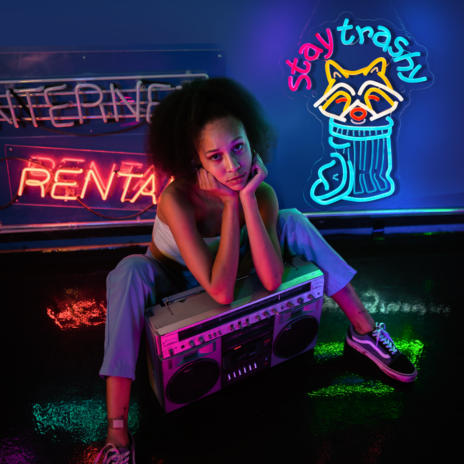 Stay Trashy Racoon Neon Sign for wall decor Smart plug timer compatible USB-Powered Suitable for Teen Room Gifts for Birthday Man Cave Bar Pub Art Decor (16.5x12.6 Inch)