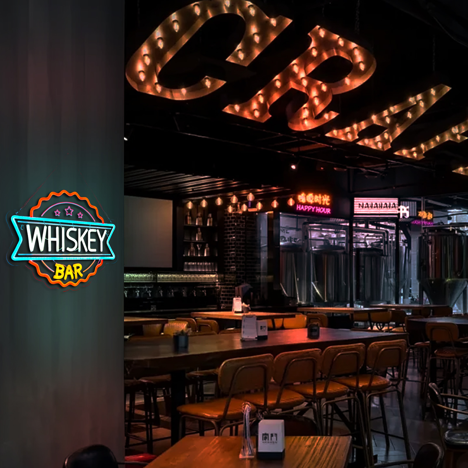Whiskey Bar Neon Sign for wall decor Perfect for Home Bars, Pubs & Restaurants USB-Powered (15.6x12.4 Inches)