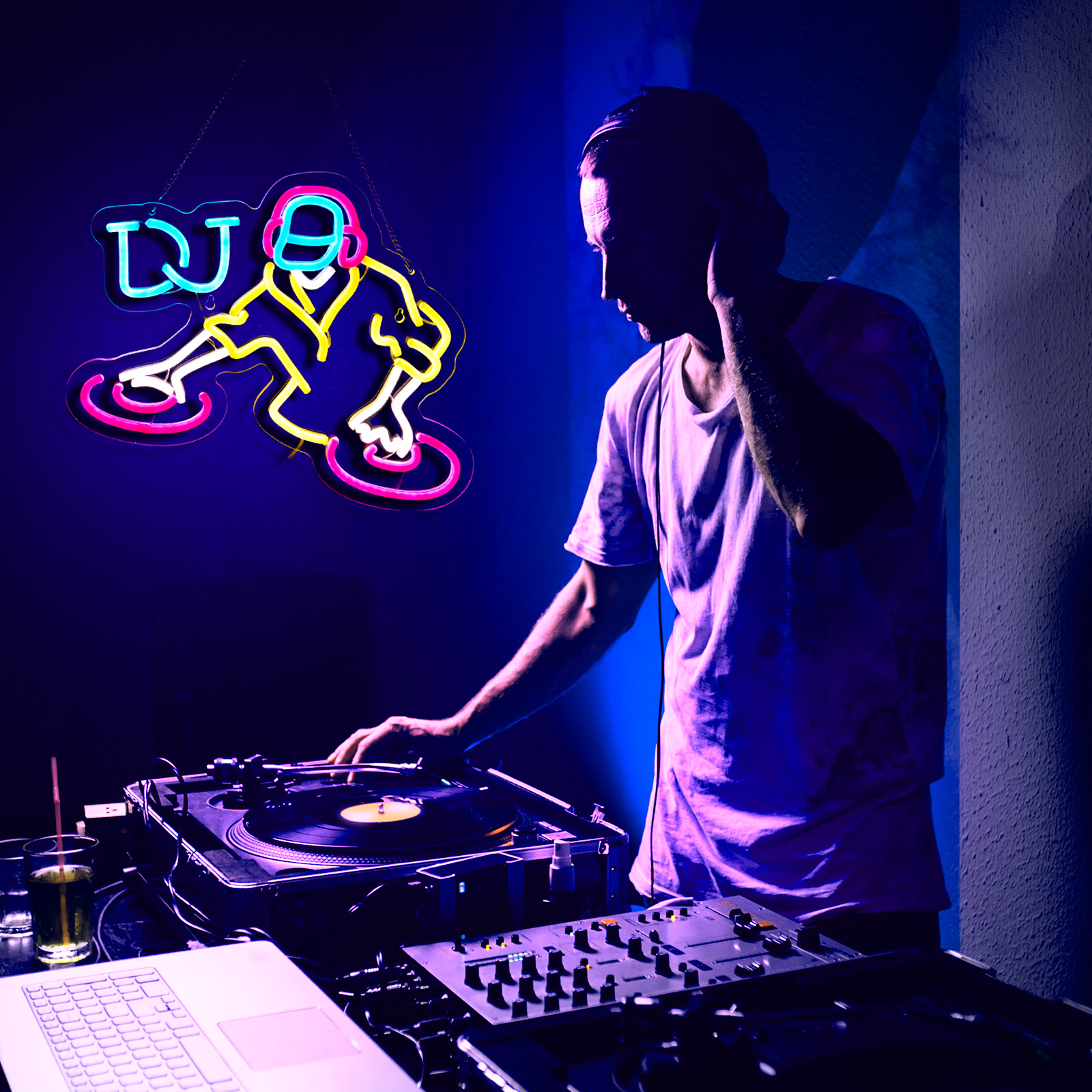 DJ Neon Sign for wall decor Teen Room Decor Gifts for Birthday Kids Room Art Decor Boys Playroom Bedroom Decor(16.3x12.2 in)