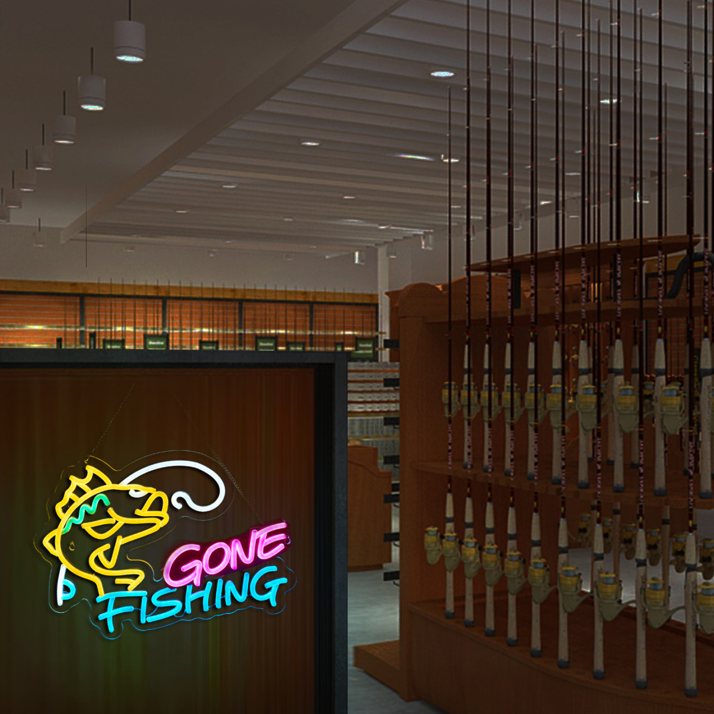 Fishing Neon Sign for Wall Decor Fishing Shop Fishing Gear Store Fisher Club Room Man Cave 5V/2A USB Powered Dimmable