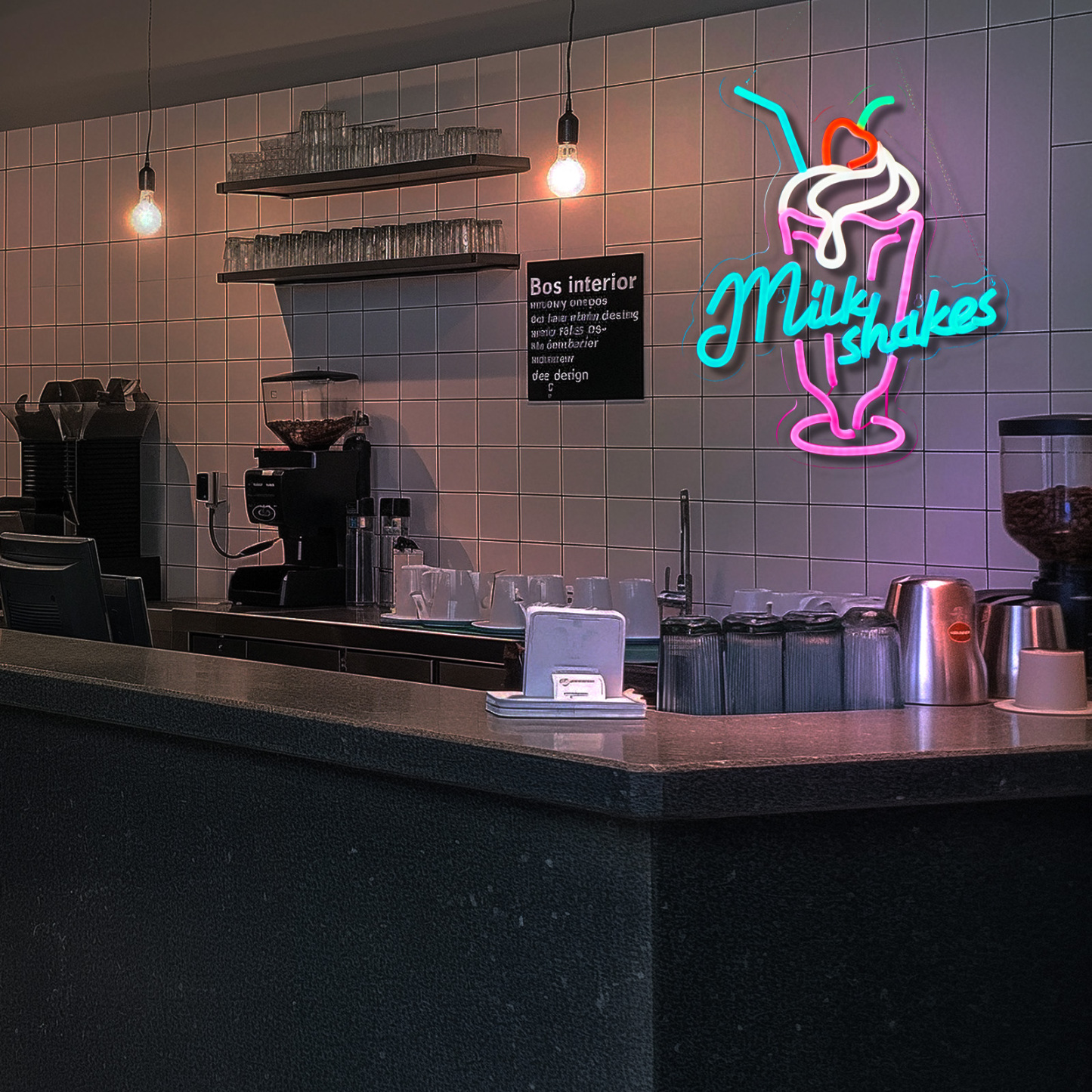 Milk Shakes Neon Signs Ice Cream Neon Light Milk Tea LED Neon Light Milk USB Powered Dimmable(12.6x14.8 Inch)