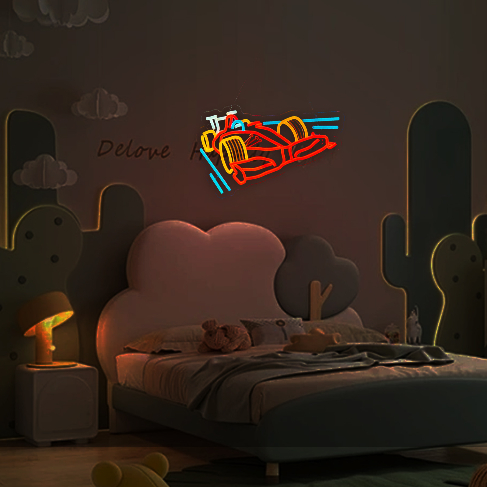 Race Car Neon Sign for wall decor Teen Room Gifts for Birthday Kids Boys Room Decor Playroom Decor(16.3 x10.7 in)