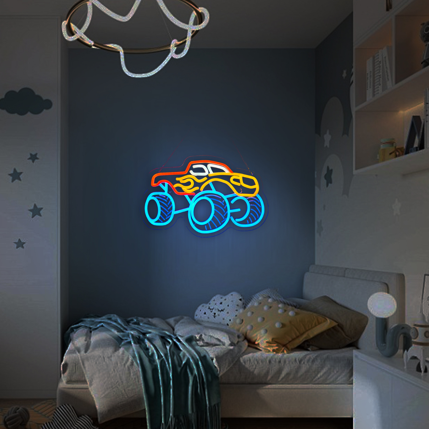 Monster Truck Neon Sign for Wall Decor Teen Room Decor Gifts for Birthday Kids Boys Room Playroom Decor(16 x10.2 in)