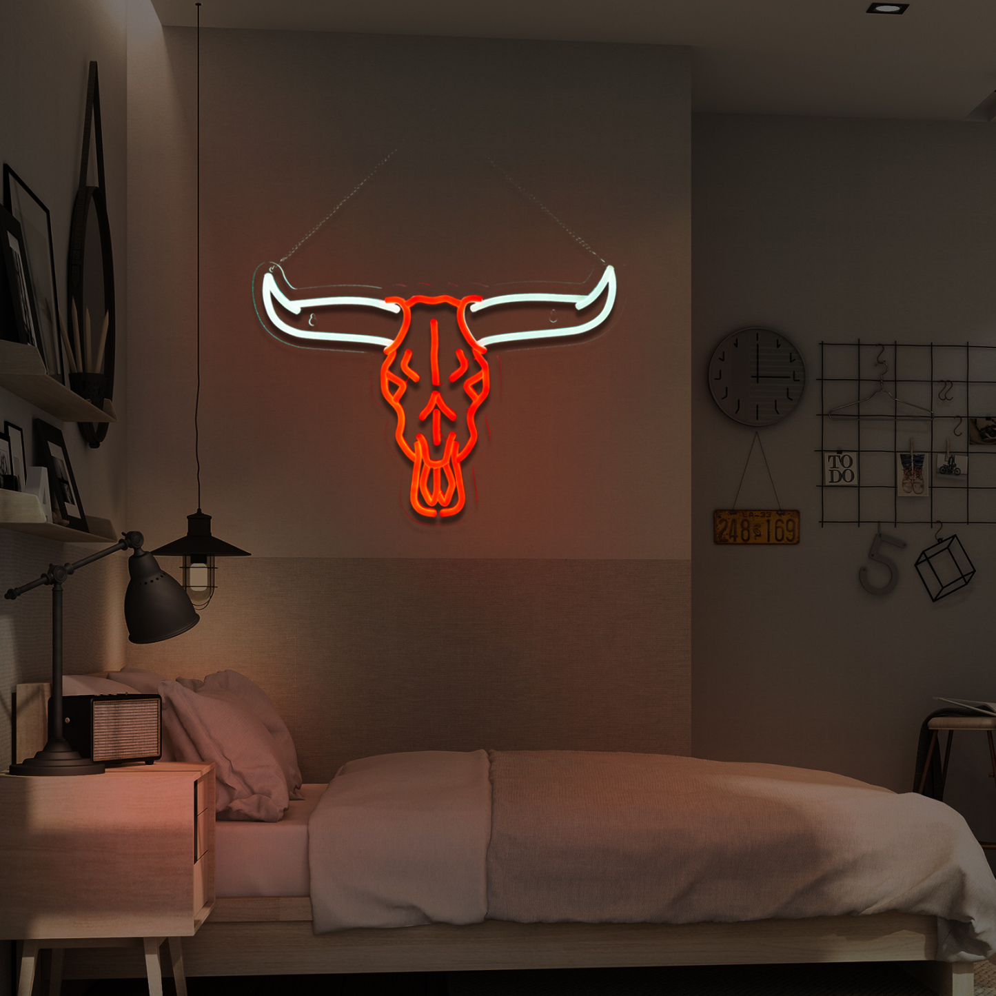 Longhorn Bull Skull Neon Sign Cowboy Western Rodeo Bull Skull Neon Sign for wall decor Beer Bar Club Man Cave(16.5x11.9 Inch)