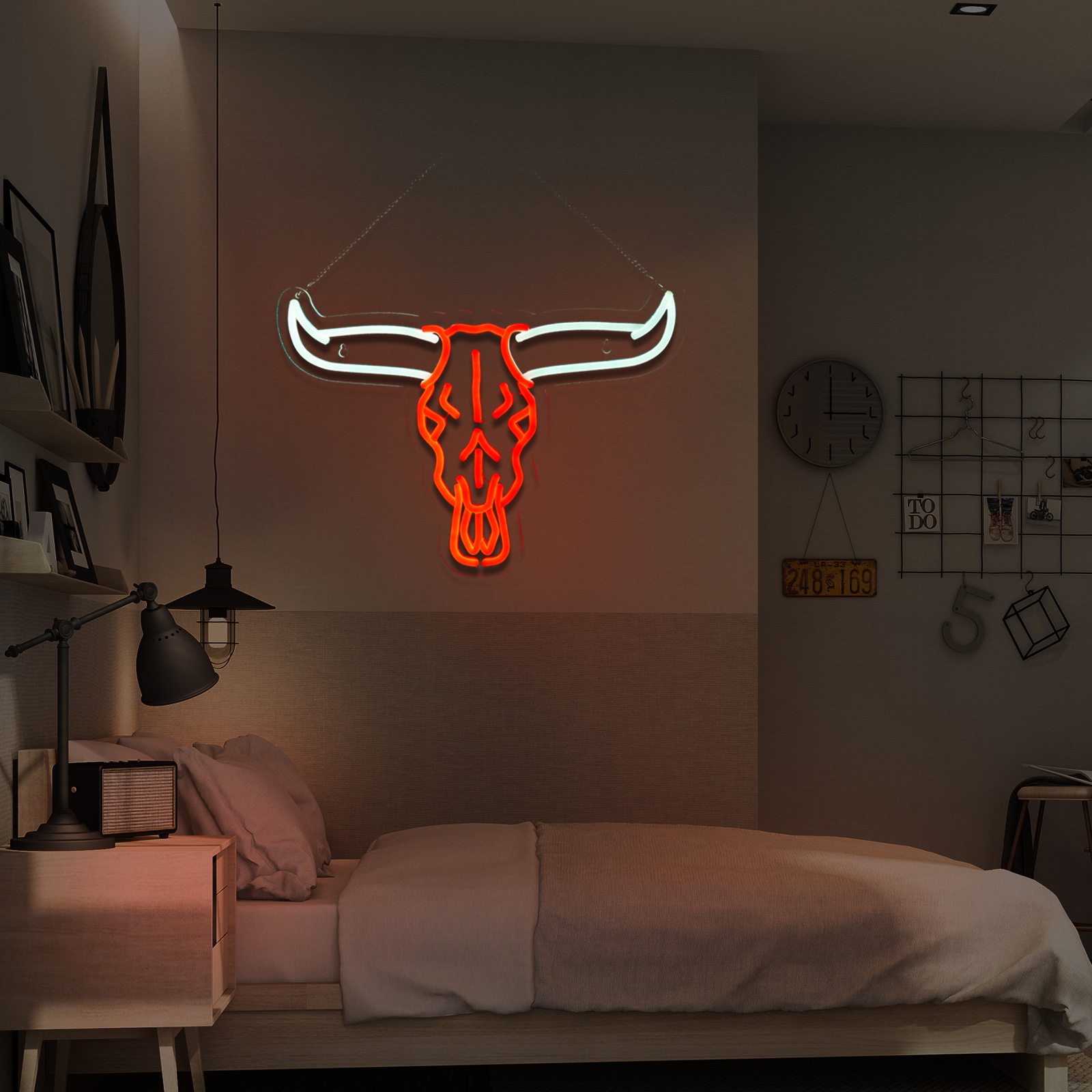 Longhorn Bull Skull Neon Sign Cowboy Western Rodeo Bull Skull Neon Sign for wall decor Beer Bar Club Man Cave(16.5x11.9 Inch)