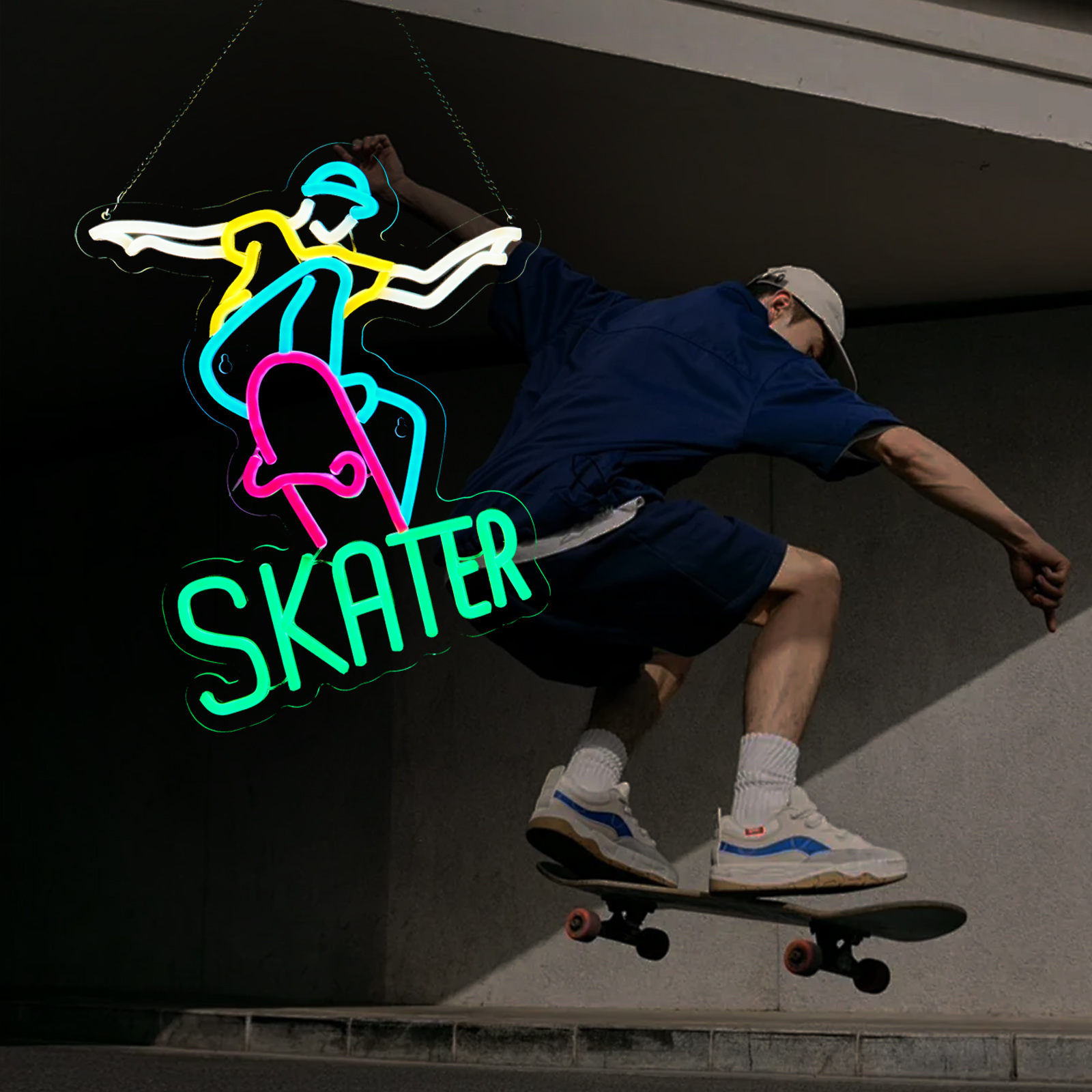 Skater Neon Sign Skateboard Neon Sign for wall decor Gifts for Birthday Kids Room Art Decor(15.8x12.6 Inch)