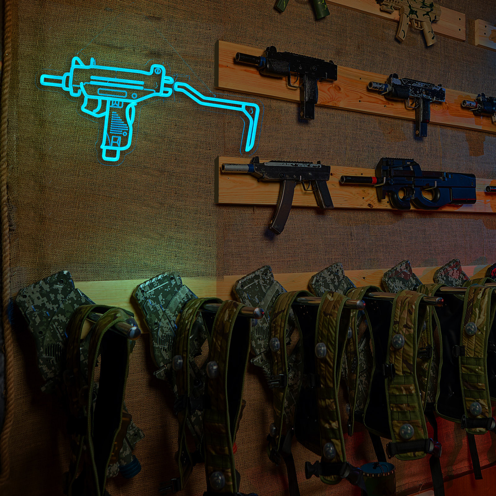 Gun Neon Sign UZI Sign for Wall Decor Large Size(23.4x11.2 Inch) Smart plug timer compatible USB Powered Man Cave Bedroom Decor