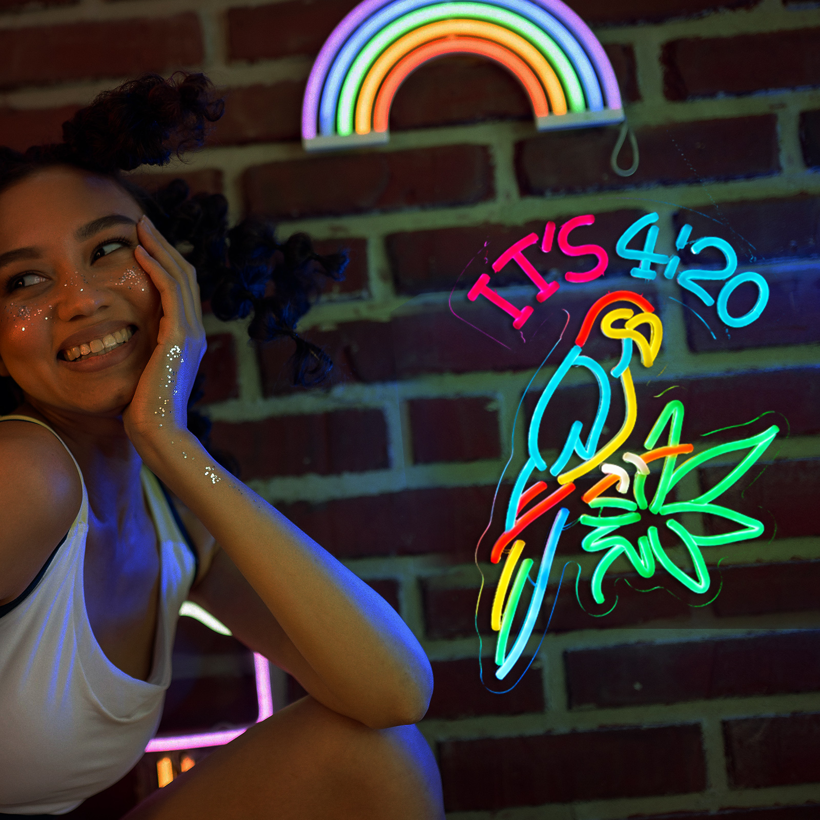 420 Neon Sign Green Leaf Neon Signs for Wall Decor 420 Decorations Led Signs with Dimmer for Pub Party Man Cave Room Art Decor Gift USB-Powered (16.2x12.6) Inch