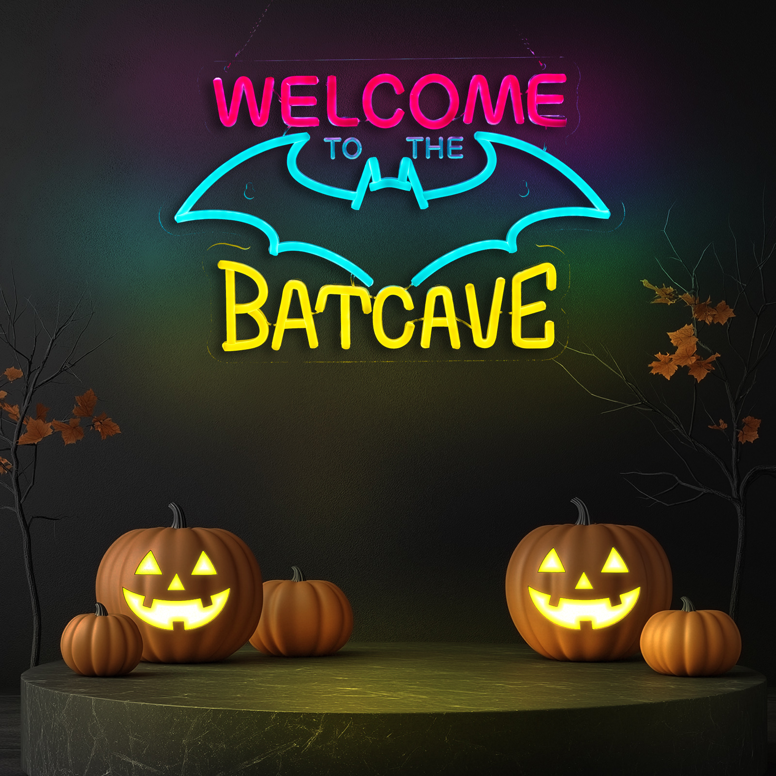 Bat Cave Neon Sign for Wall Decor Halloween Light Smart plug timer compatible USB-Powered Bedroom Man Cave Bar (16.5x10.8 Inch）