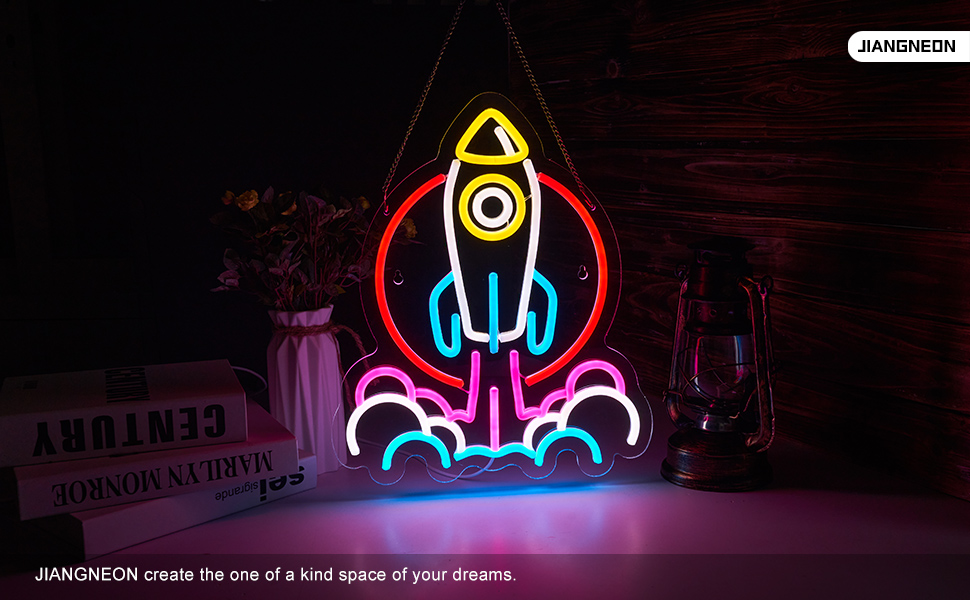 Rocket Neon Sign Universe Neon Light for wall decor Teen Room Gifts for Birthday Kids Room Art Decor (15x12.6 Inch)