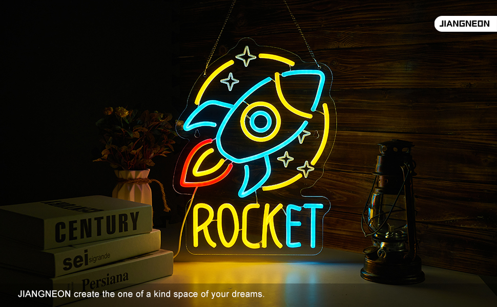 Rocket Neon Sign Universe Neon Sign for wall decor Smart plug timer compatible USB-Powered Suitable for Teen Room Gifts for Birthday Kids Room Art Decor (16.5x12.4 Inch)