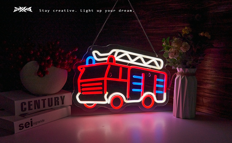 Fire Fighting Truck Neon Sign for Wall Decor Teen Room Decor Gifts for Birthday Kids Boys Playroom Decor (Red+White Fire Fighting Truck)