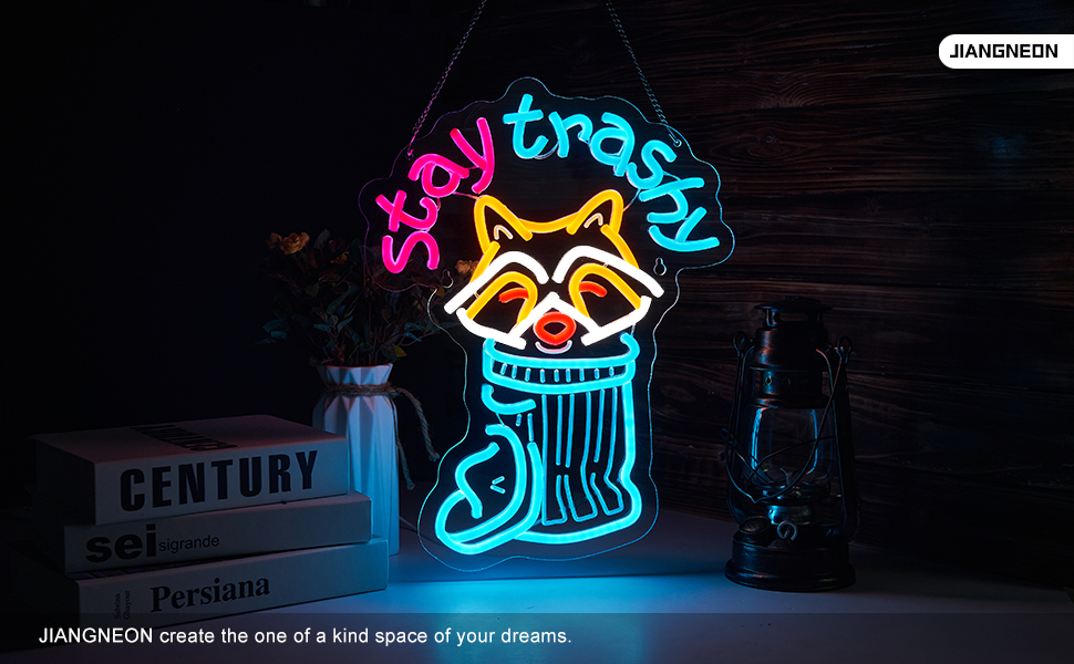 Stay Trashy Racoon Neon Sign for wall decor Smart plug timer compatible USB-Powered Suitable for Teen Room Gifts for Birthday Man Cave Bar Pub Art Decor (16.5x12.6 Inch)