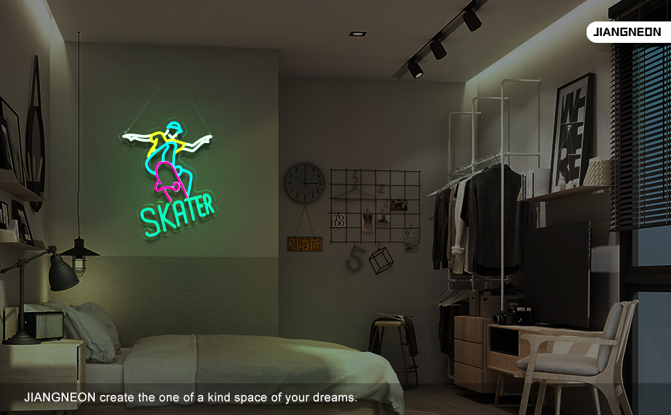 Skater Neon Sign Skateboard Neon Sign for wall decor Gifts for Birthday Kids Room Art Decor(15.8x12.6 Inch)