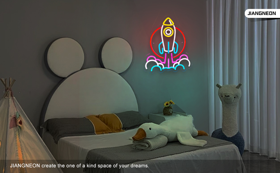 Rocket Neon Sign Universe Neon Light for wall decor Teen Room Gifts for Birthday Kids Room Art Decor (15x12.6 Inch)