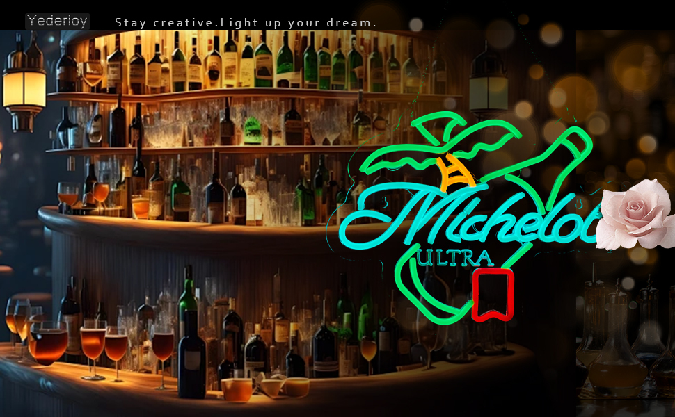 Beer Neon Sign Michelob Neon Light USB Powered Dimmable Man Cave Cafe Bistro Club Party Beer Bar Restaurant Decor