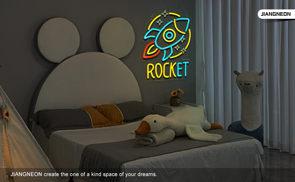 Rocket Neon Sign Universe Neon Sign for wall decor Smart plug timer compatible USB-Powered Suitable for Teen Room Gifts for Birthday Kids Room Art Decor (16.5x12.4 Inch)