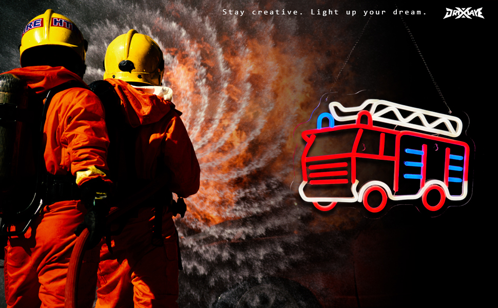 Fire Fighting Truck Neon Sign for Wall Decor Teen Room Decor Gifts for Birthday Kids Boys Playroom Decor (Red+White Fire Fighting Truck)