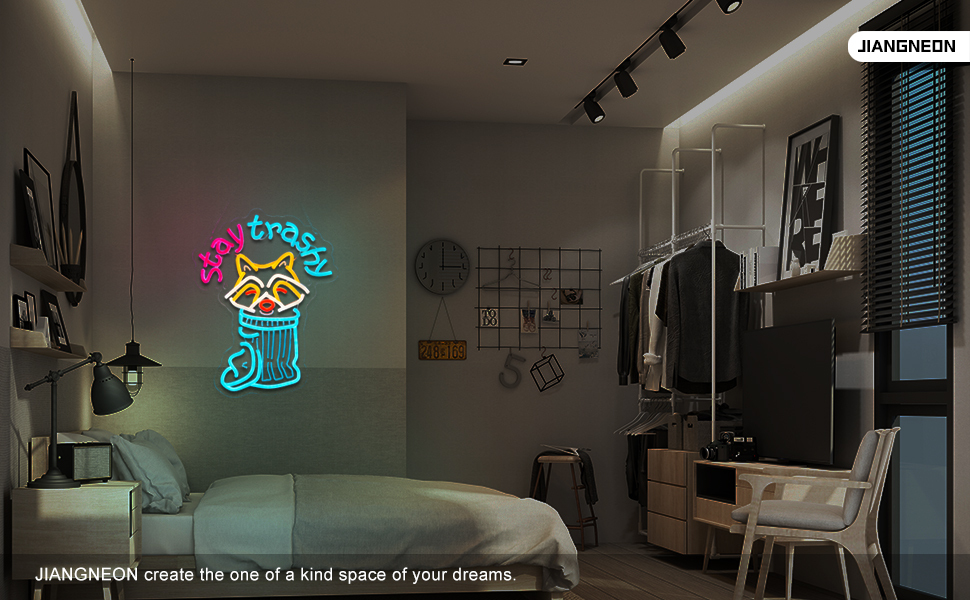 Stay Trashy Racoon Neon Sign for wall decor Smart plug timer compatible USB-Powered Suitable for Teen Room Gifts for Birthday Man Cave Bar Pub Art Decor (16.5x12.6 Inch)