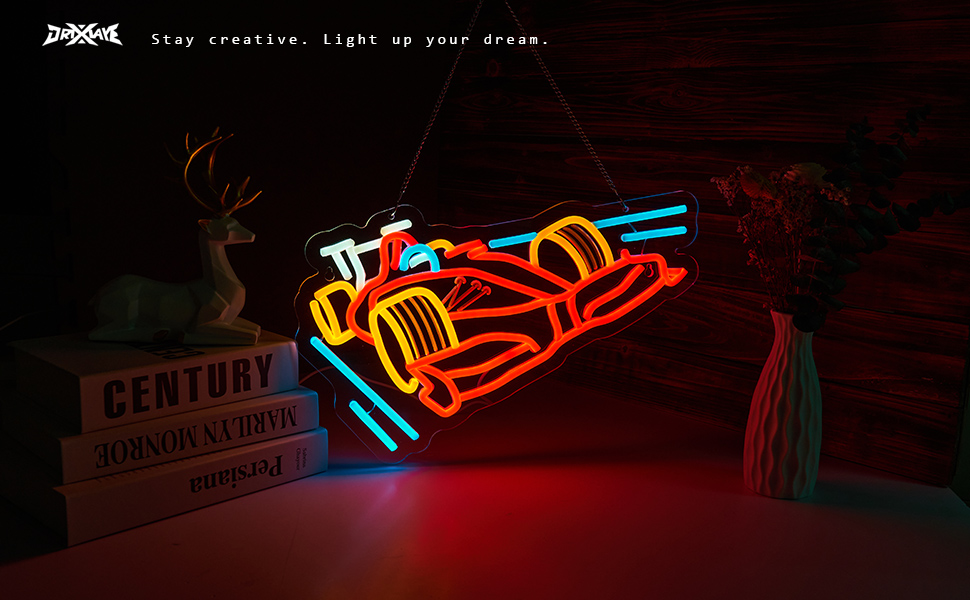Race Car Neon Sign for wall decor Teen Room Gifts for Birthday Kids Boys Room Decor Playroom Decor(16.3 x10.7 in)