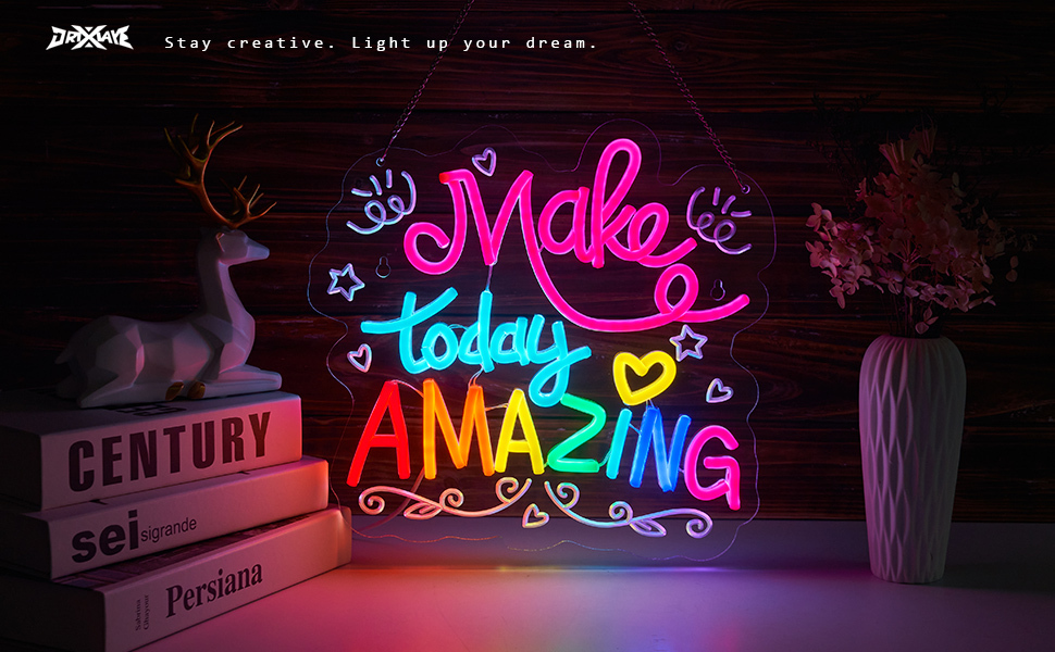Make Today Amazing Neon Sign for Wall Decor Smart plug timer compatible USB-Powered Suitable for Kids Boys Room Study Room Gifts for Birthday(13.4x12.6 Inch)