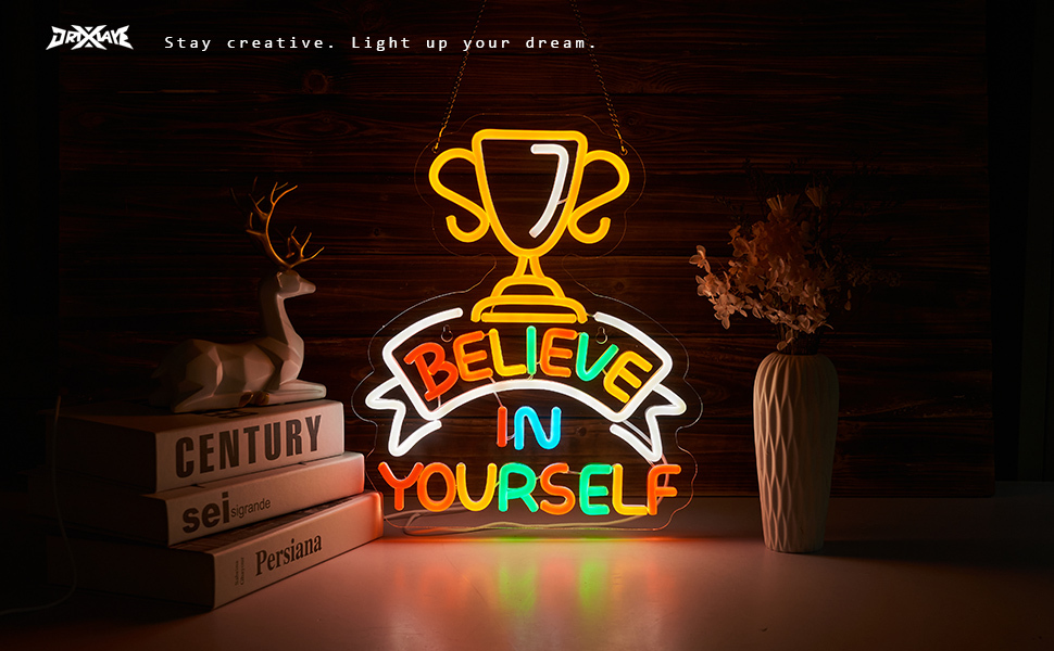 Believe in Yourself Neon Sign for Room Decor Smart plug timer compatible USB-Powered Teen Room Gifts for Birthday Kids Boys Room Decor(12.6x14.8Inch)