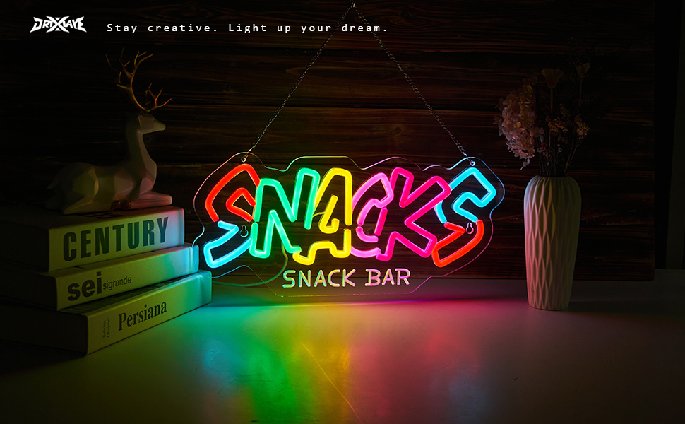 Snacks Neon Sign For Wall Decor Snack Shop Coffee Bar Candy Shop Art Decor (Blue + Red Snacks)