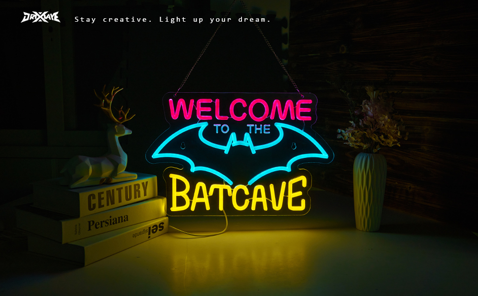 Bat Cave Neon Sign for Wall Decor Halloween Light Smart plug timer compatible USB-Powered Bedroom Man Cave Bar (16.5x10.8 Inch）