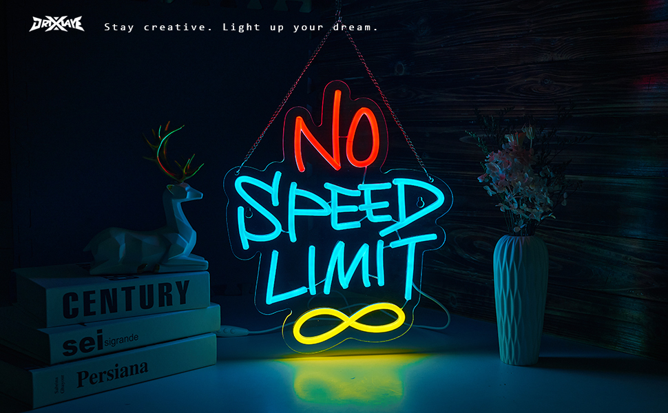 No Speed Limit Neon Sign No Speed Limit Signs for wall decor Smart plug timer compatible USB-Powered Suitable for Kids Room Man Cave (12.6x14.9 Inch)