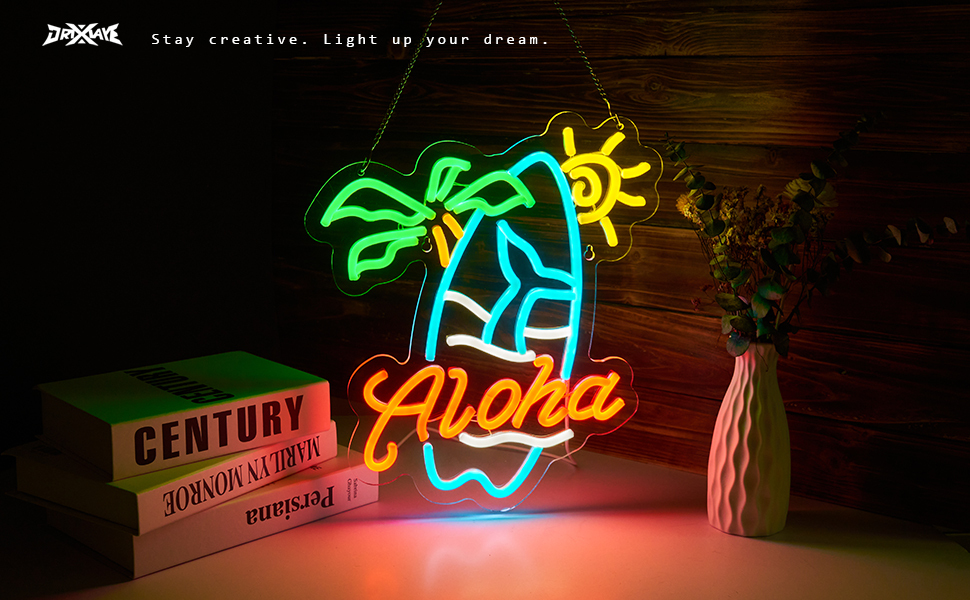 Aloha Palm Tree Tiki Bar Hawaiian Neon Sign for Wall Decor - Dimmable USB Powered