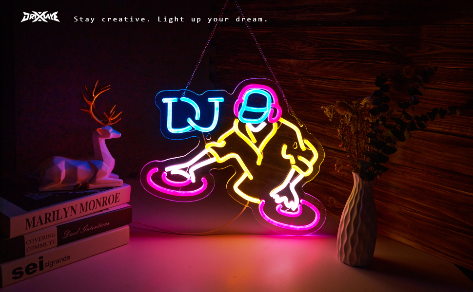 DJ Neon Sign for wall decor Teen Room Decor Gifts for Birthday Kids Room Art Decor Boys Playroom Bedroom Decor(16.3x12.2 in)