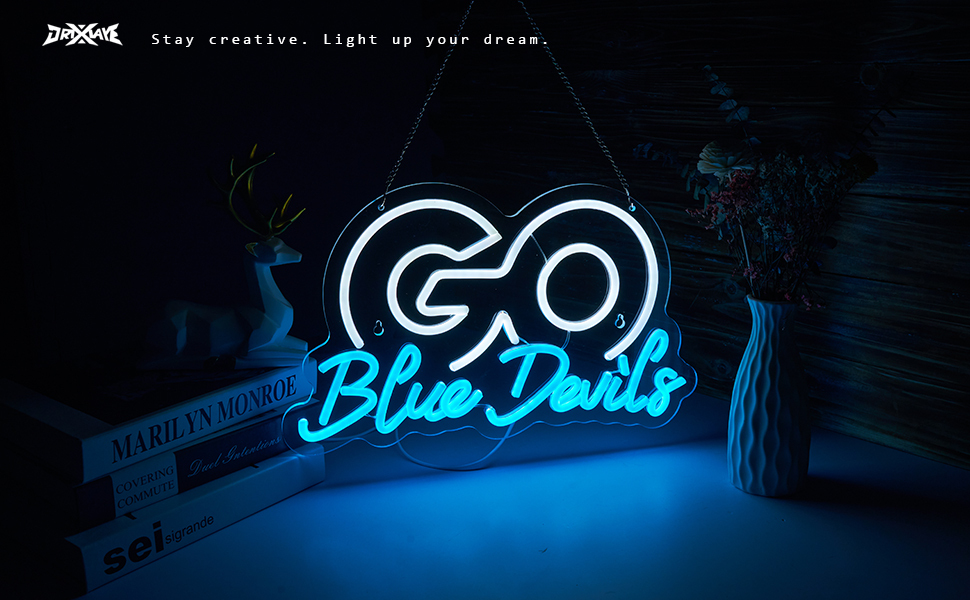 Go Blue Devils Neon Sign University Neon Signs University Basketball Team Slogan Neon Signs for wall decor USB-Powered College Students Sport Fans(16.2x9.9 Inch)