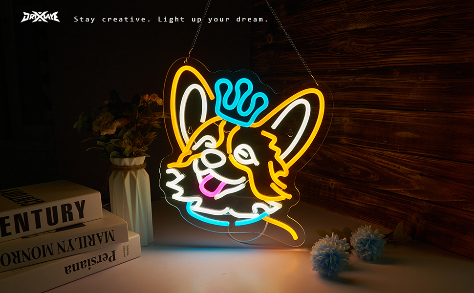 Corgi Neon Sign Dog Neon Sign for wall decor Teen Room Gifts for Birthday Kids Room Boys Room Playroom Decor(12.6 x12.2 in)