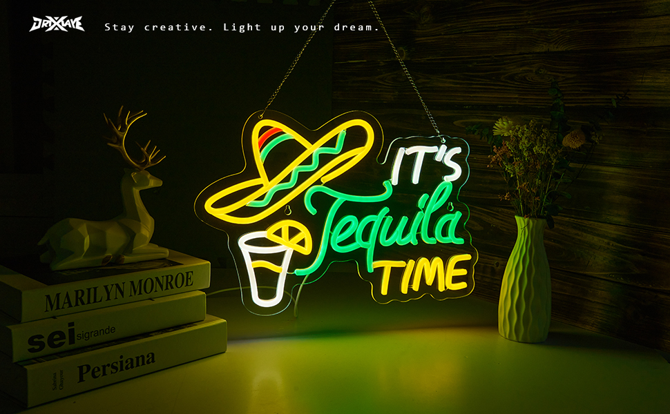Tequila Neon Sign Mexican Tequila LED Neon Light USB Powered Dimmable Man Cave Cafe Bistro Club Party Beer Bar Restaurant Decor(16.3x11.2 Inch)