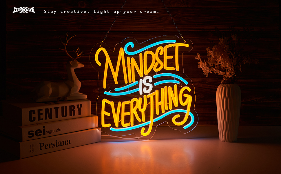 Mindset is Everything Neon Sign for Wall decor Light Smart plug timer compatible USB-Powered Teen Room Gifts for Birthday Kids Boys Room Decor(12.8x12.5Inch)