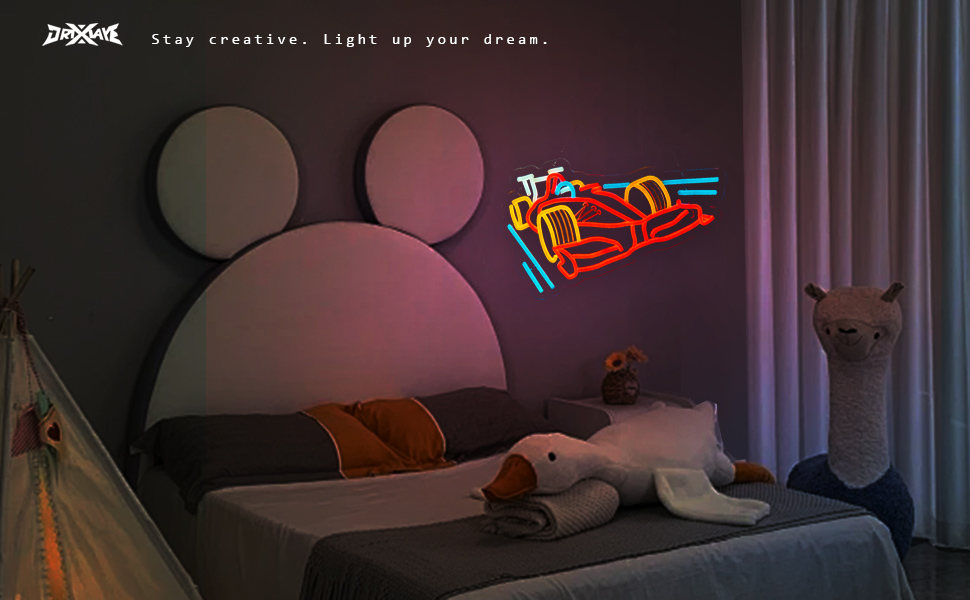 Race Car Neon Sign for wall decor Teen Room Gifts for Birthday Kids Boys Room Decor Playroom Decor(16.3 x10.7 in)