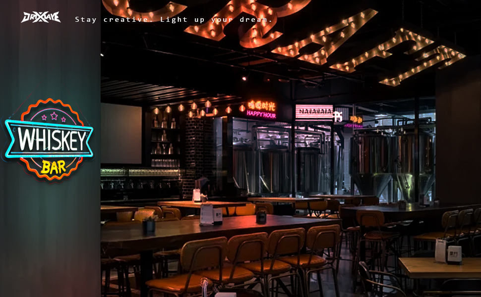 Whiskey Bar Neon Sign for wall decor Perfect for Home Bars, Pubs & Restaurants USB-Powered (15.6x12.4 Inches)